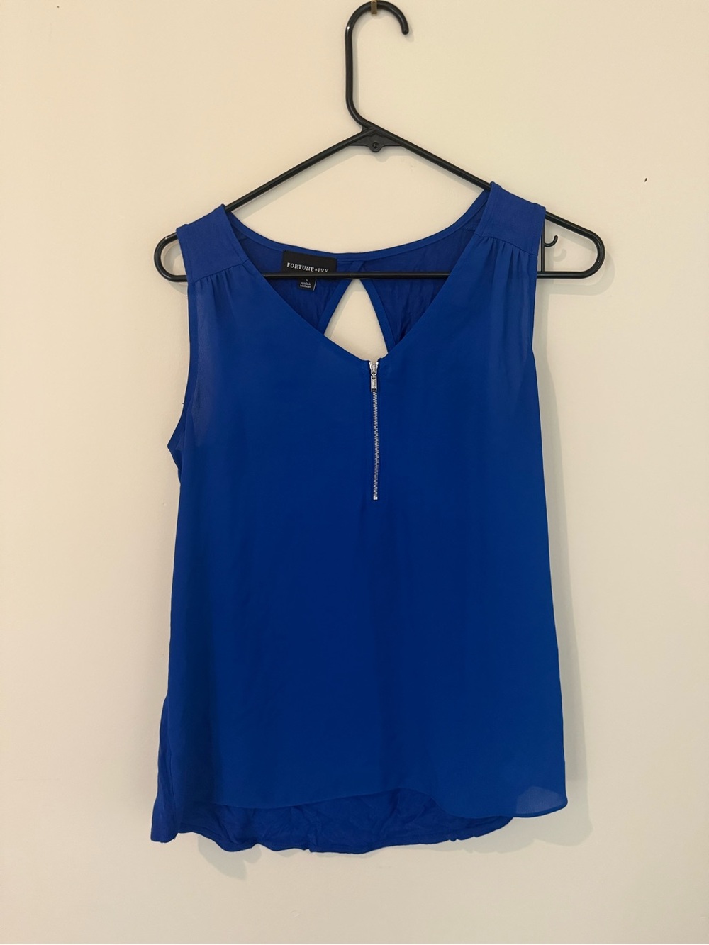 Royal Blue Sleeveless V-Neck Zip Front Top
